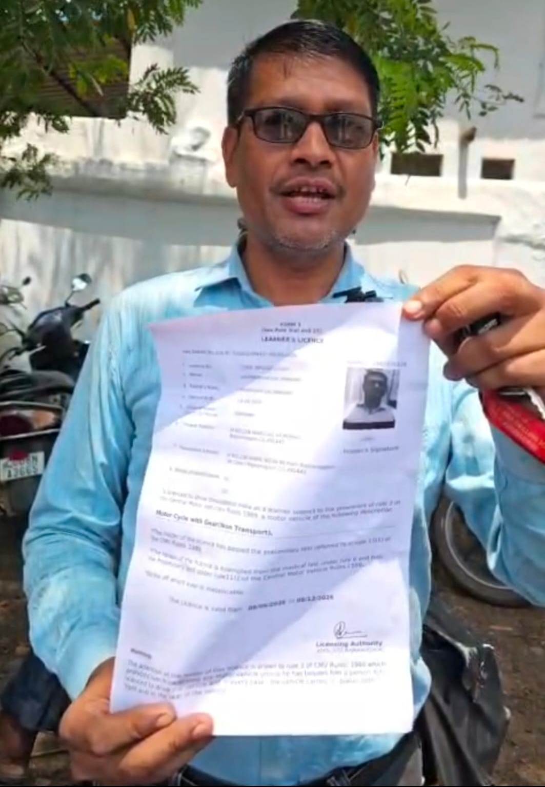 Free Learning Driving Licence Issued to Ghanshyam Das Sahu at Su-Shasan Tihar